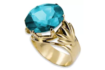 Aquamarine Or jaune 8 carats Anneau Artisanat vintage vrc029x-aq Art Deco Style URSS soviétique russe